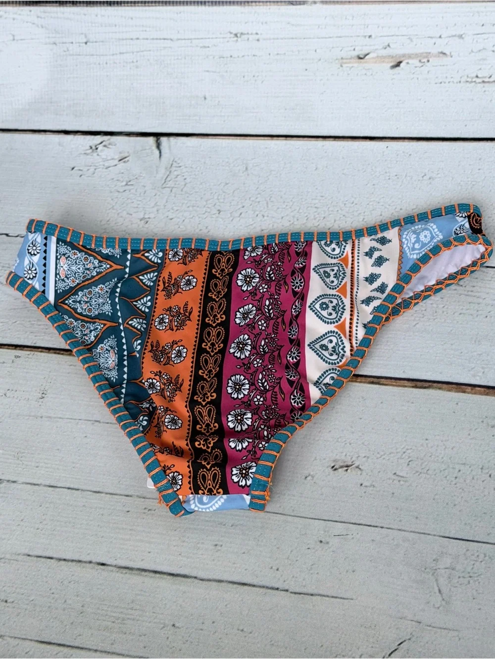NWT Cupshe Boho Paisley Patchwork Stitch Bikini Bottoms Size S- BOTTOMS ONLY